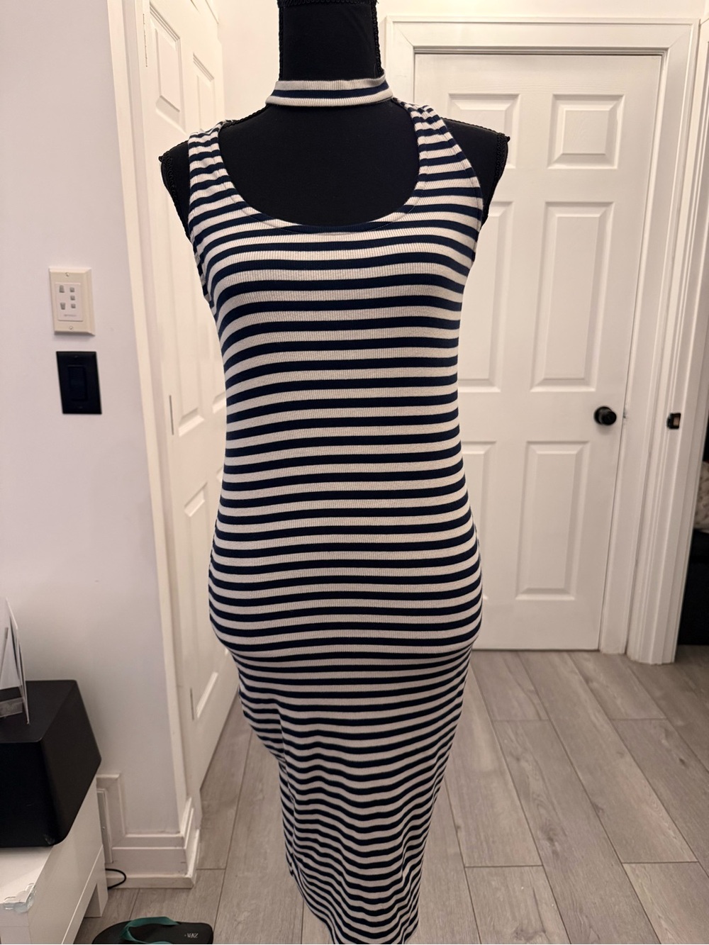 Topshop MATERNITY Navy and White Striped Ribbed Maternity Tank Dress